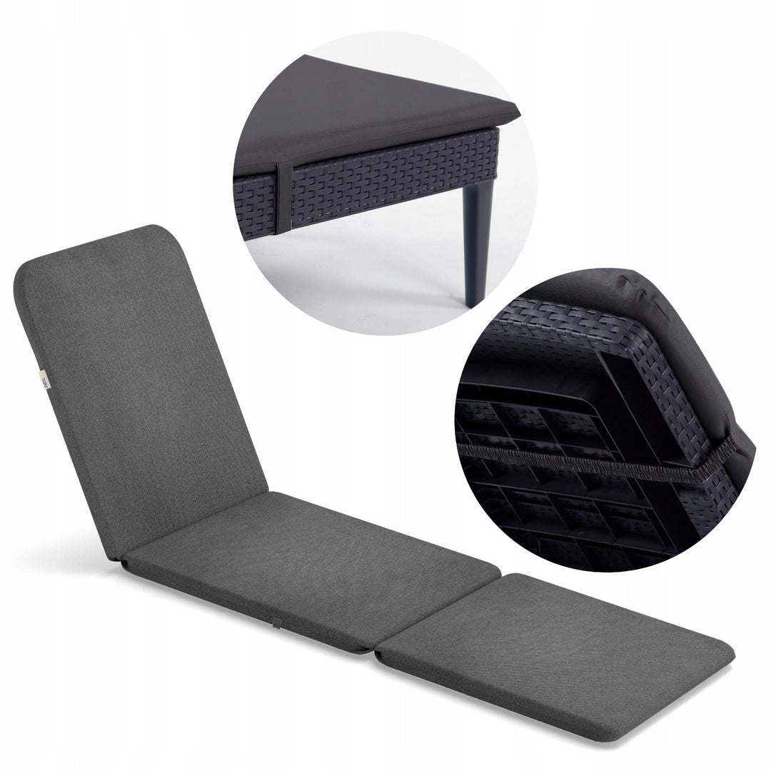 Jaipur Deck Chair Cushion, dark gray, S-500 fabric, size 190x60 cm, two fastening systems, waterproof, fully machine washable, S-49, 2 pieces