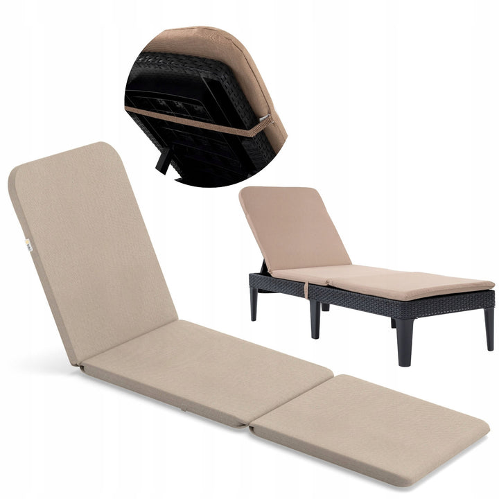 Jaipur lounge chair cushion, beige, S-550 melange fabric, size 190x60 cm, two fastening systems, waterproof, fully machine washable, S-21 melange, 2 pieces