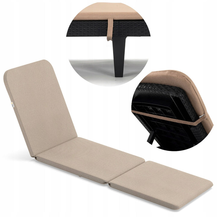 Jaipur lounge chair cushion, beige, S-550 melange fabric, size 190x60 cm, two fastening systems, waterproof, fully machine washable, S-21 melange, 2 pieces