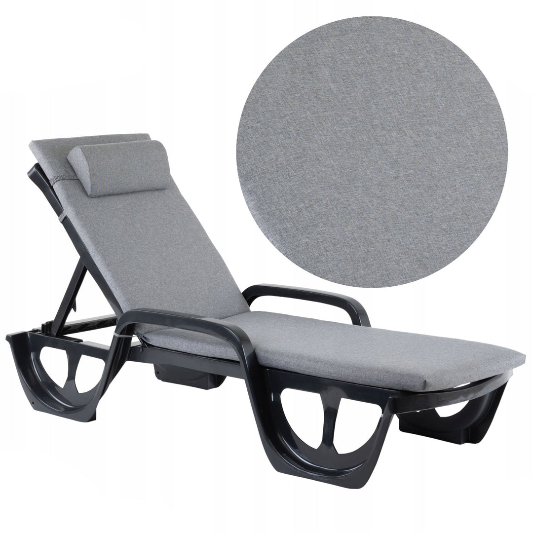 Madera Deck Chair Cushion, gray, S-550 melange fabric, size 190x55 cm, secured with an elastic strap, waterproof, S-23 melange, 3 pieces