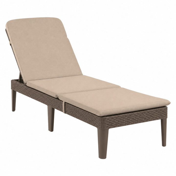Jaipur Sun Lounger Adjustable Garden Lounge Chair, Brown + Jaipur Lounge Chair Cushion, Beige, S-550 Melange Fabric, Size 190x60 cm