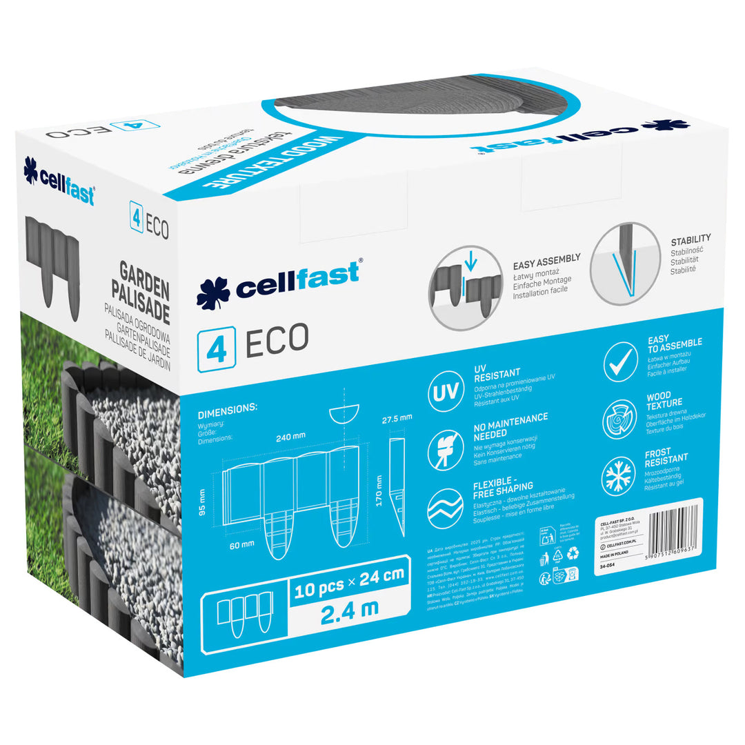 Cellfast Garden Fence, wood-grain finish, frost-resistant, 7.2 m long, graphite color, 34-054