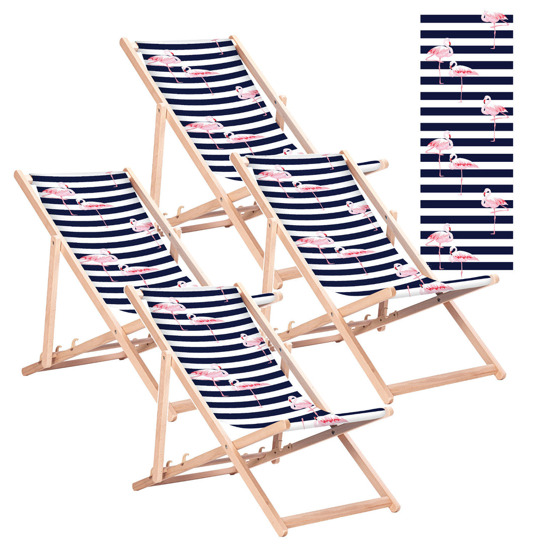 GreenBlue GB183 Classic Beech Wood Deck Chair, "Flaming" Print, 4 pieces