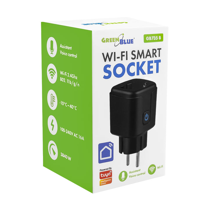 GreenBlue Remote-Controlled WiFi Outlet, Android/iOS/Alexa/Google Home, Timer, Watt Meter, Max 16A/3840W, GB735 B, 3 pieces