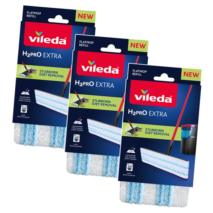 Vileda H2prO Flat Mop Refill, microfiber, machine washable, 175786, 3 pieces