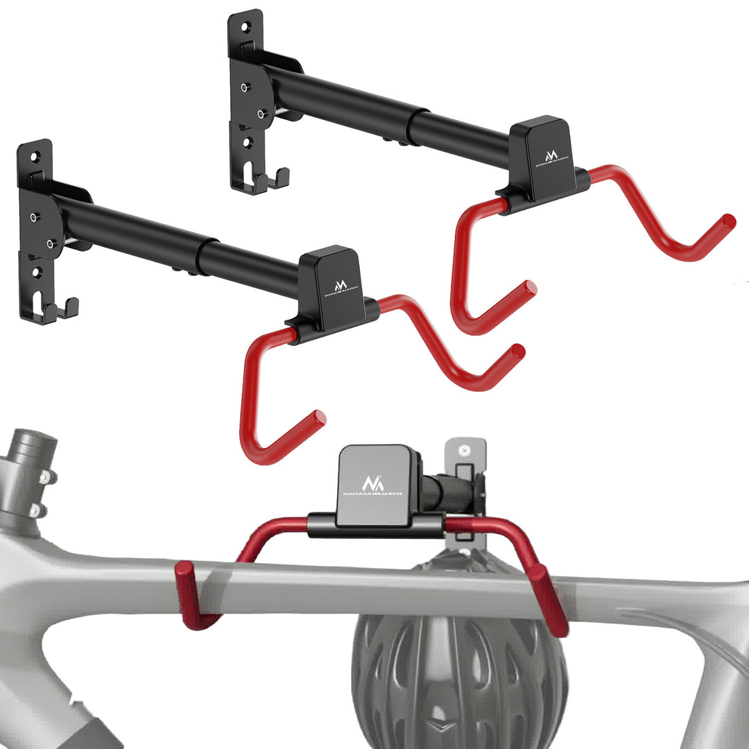 Maclean Horizontal Wall-Mounted Bike Rack, steel, max. load 30 kg, adjustable angle, MC-172, 2 pieces
