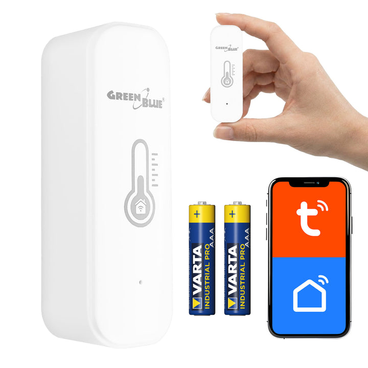 GreenBlue WiFi Temperature and Humidity Sensor, Android/iOS/Alexa/Google Home, 3.0V DC, LR03x2, GB737 + 2x R-03 LR03 AAA Alkaline Batteries by Varta Industrial 4003