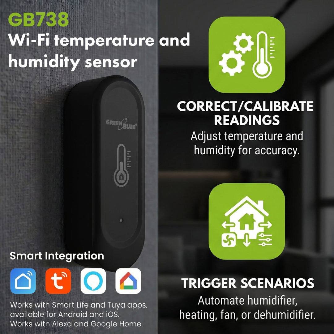 GreenBlue Outdoor WiFi Temperature and Humidity Sensor, Android/iOS, 3.0V DC, LR03x2, IP65, GB741 + 2x R-03 LR03 AAA Alkaline Batteries by Varta Industrial 4003