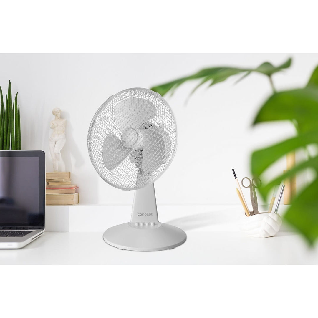 Concept Desk Fan, white, 3 speed settings, oscillation, quiet operation, adjustable tilt, VS5040