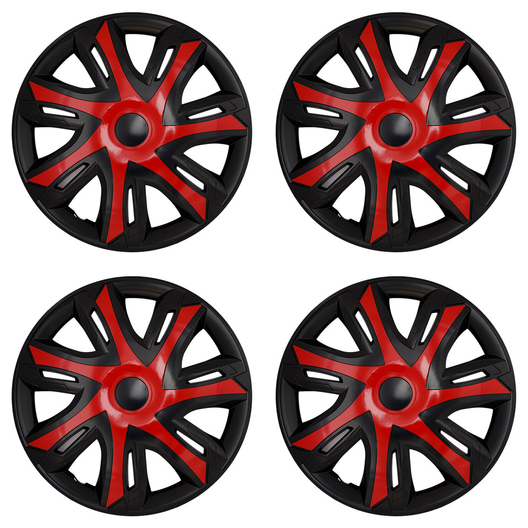 NRM N-Power 16'' Universal Car Hubcaps, Red/Black, Set of 4