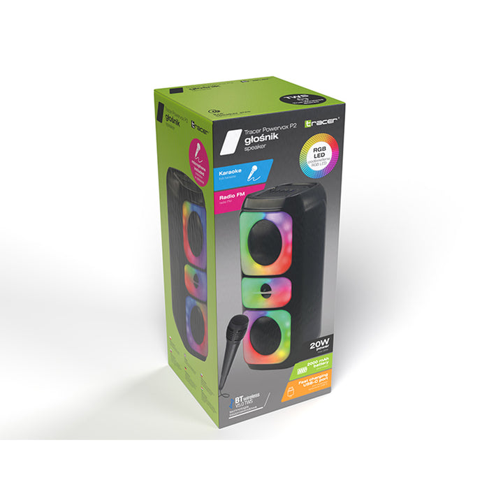 Tracer Wireless Speaker, Bluetooth 5.0, 20 W RMS power, karaoke mode, microphone, Powervox P2 TWS