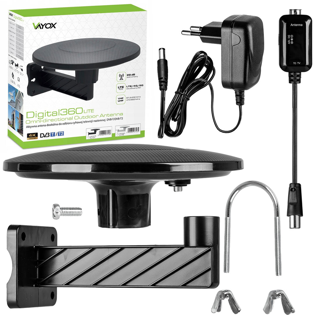DVBT-2 Antenna for Terrestrial TV, Omnidirectional MUX8 4K, 5G LTE Filter, Digital360 Vayox