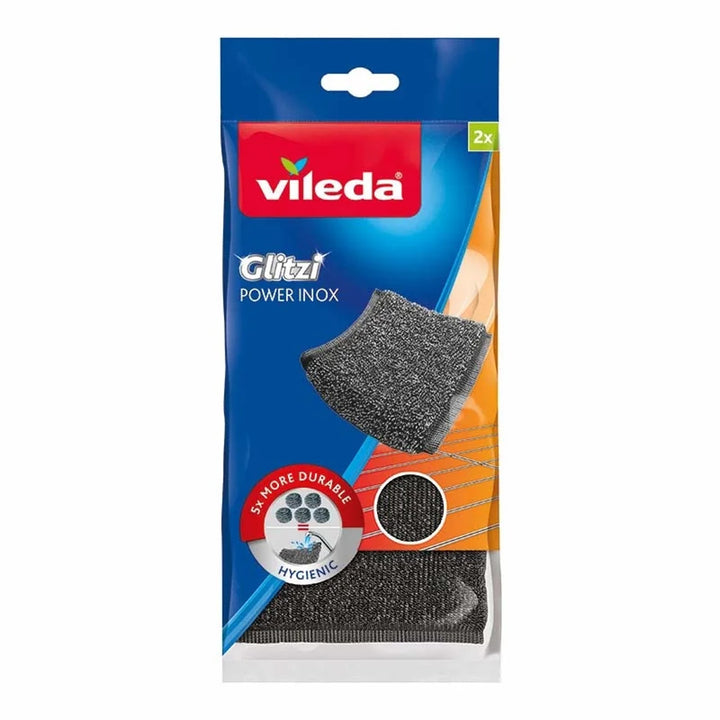 Ultramax Flat Mop Set + Universal Gloves + 2 Glitzi Scrub Sponges by Vileda, Touchless Wringing System, Two Types of Fibers, 177453