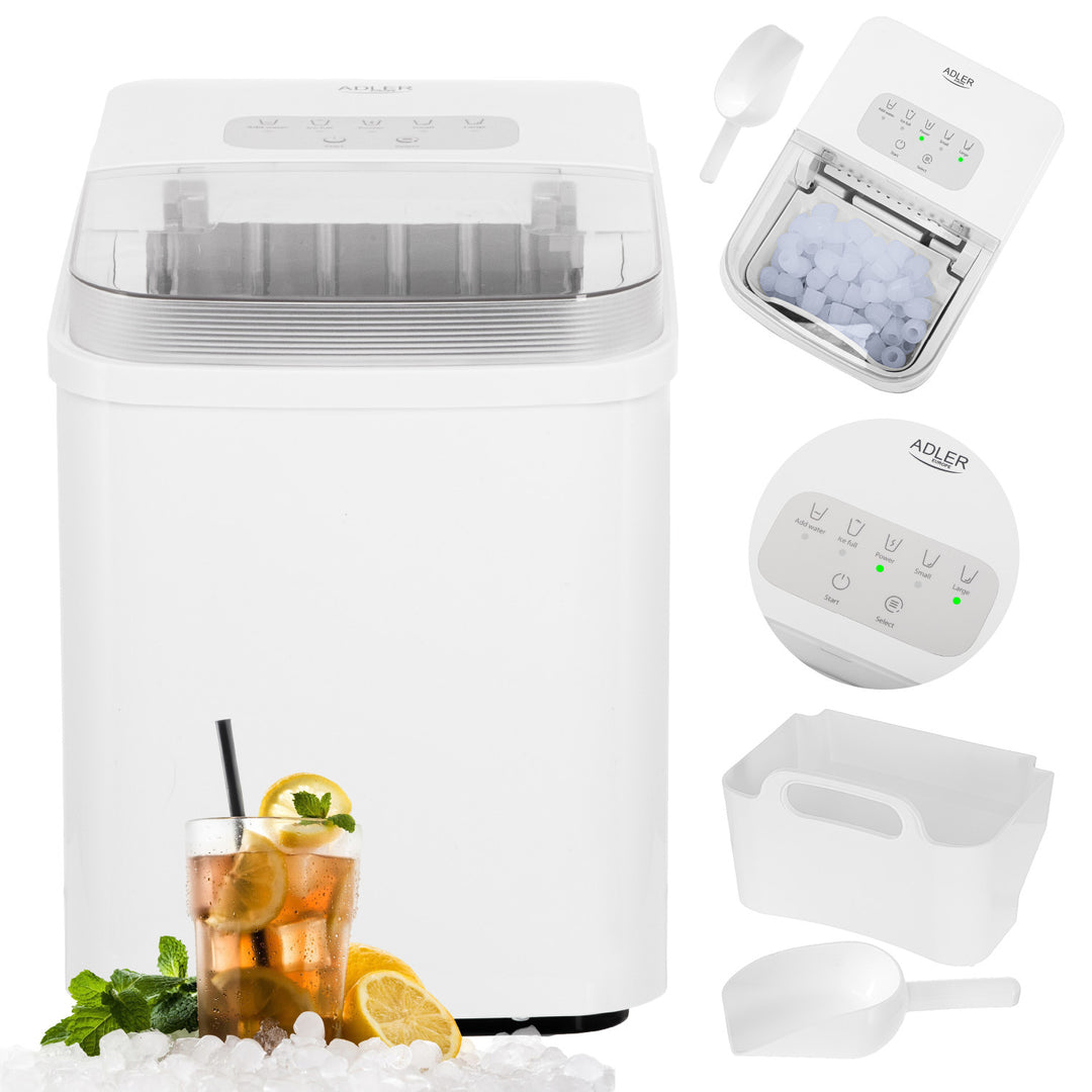 Ice maker, 12 kg/24h, 2 ice cube sizes, cleaning mode, quiet operation, touch panel, AD 8800, Adler