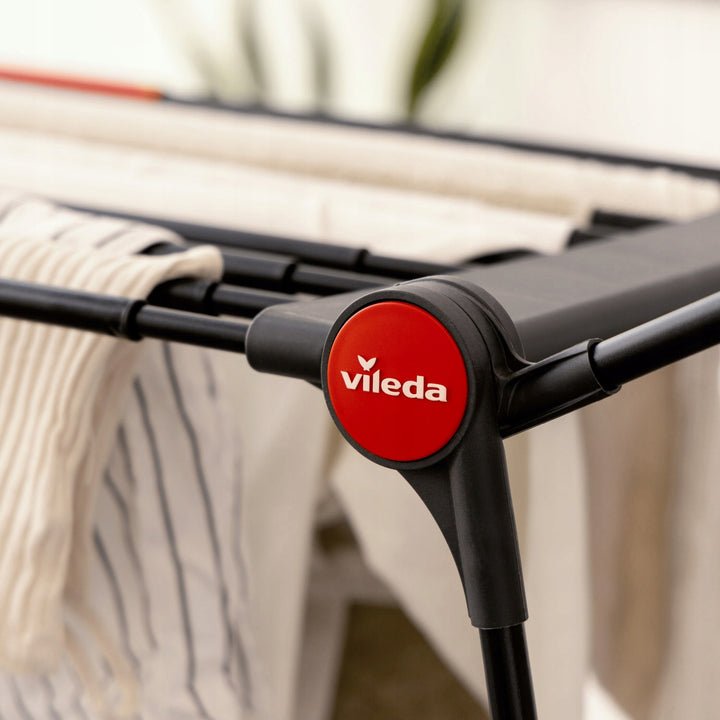 Vileda Infinity Flex Ultimate Clothes Drying Rack, black, up to 30 m of drying space, extendable, raised frame, laundry hooks, built-in casters, 179620