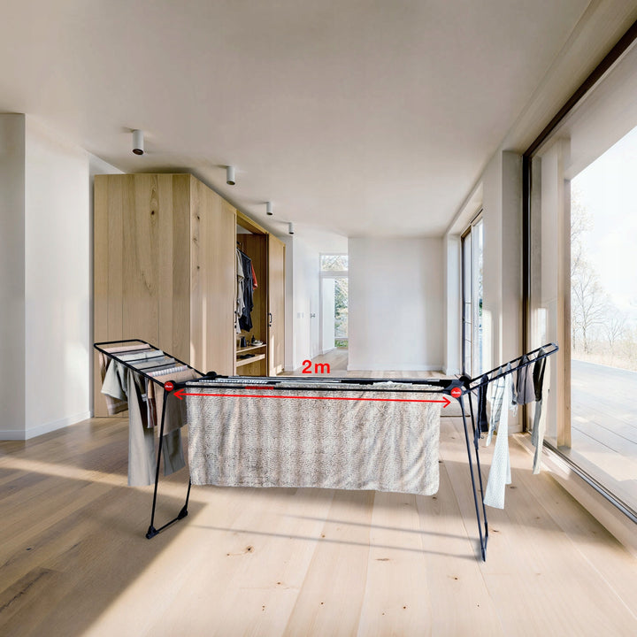 Vileda Infinity Flex Ultimate Clothes Drying Rack, black, up to 30 m of drying space, extendable, raised frame, laundry hooks, built-in casters, 179620