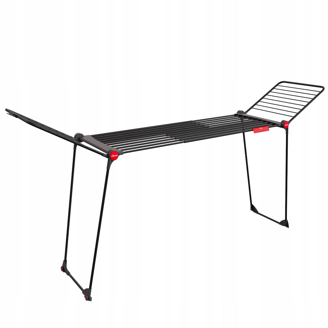 Vileda Infinity Flex Ultimate Clothes Drying Rack, black, up to 30 m of drying space, extendable, raised frame, laundry hooks, built-in casters, 179620