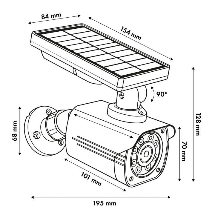 Solar-powered dummy camera, flashing LED, motion sensor, LED lighting, stickers included, SOL1800S/B, 2 pieces