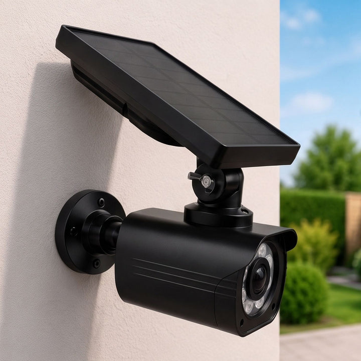 Solar-powered dummy camera, flashing LED, motion sensor, LED lighting, stickers included, SOL1800S/B, 4 pieces