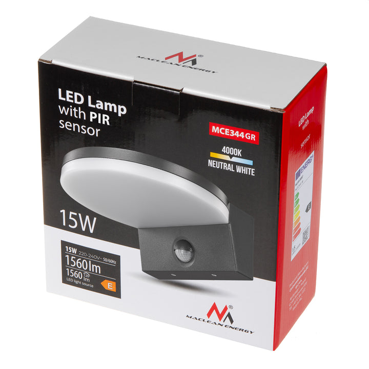 Maclean LED Light with Motion Sensor, PIR Motion Sensor, Gray, 15W, IP65, 1560 lm, Neutral White (4000K) MCE344 GR, 2 pieces