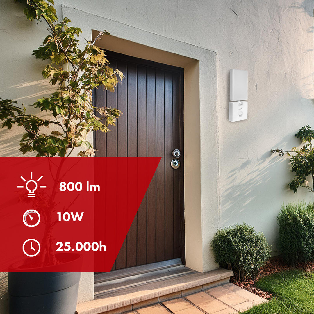 Maclean LED Light with Motion Sensor, PIR Motion Sensor, White, 10W, IP65, 800 lm, Neutral White (4000K) MCE516 W, 2 pieces