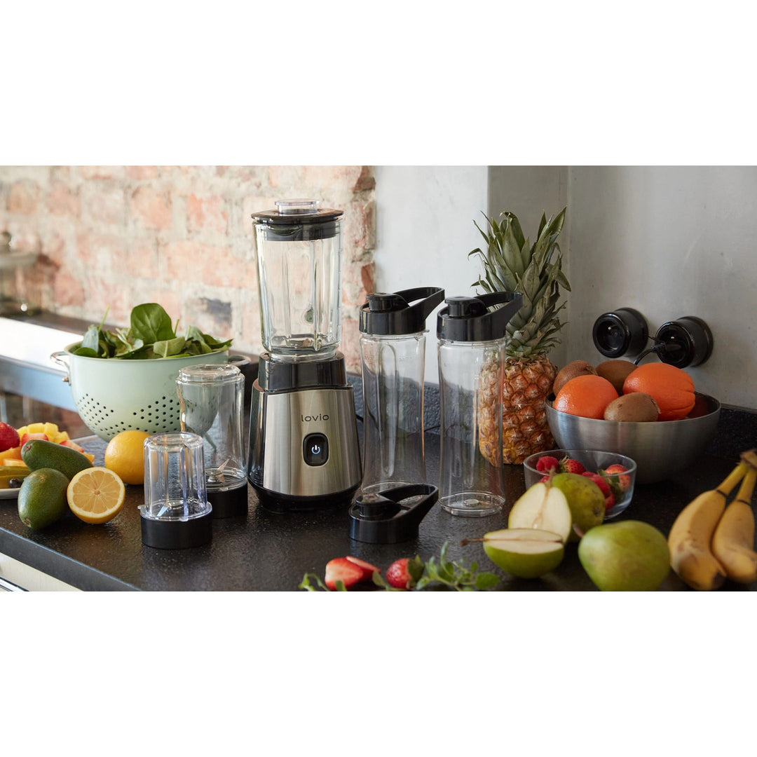 LOVIO LVJBL001 Blender with Glass Jar, 500W, 600ml Glass Jar, 3 Bottles