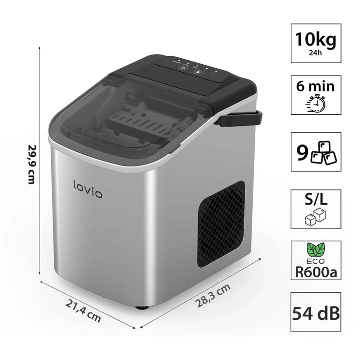 Lovio Crystal Ice Home Ice Maker, Stainless Steel, Silver, Express Ice
