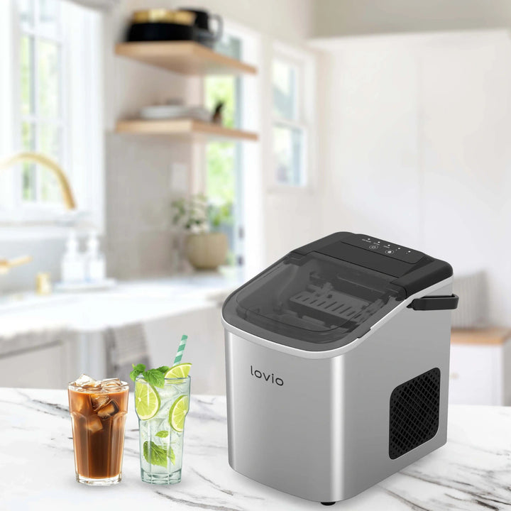 Lovio Crystal Ice Home Ice Maker, Stainless Steel, Silver, Express Ice