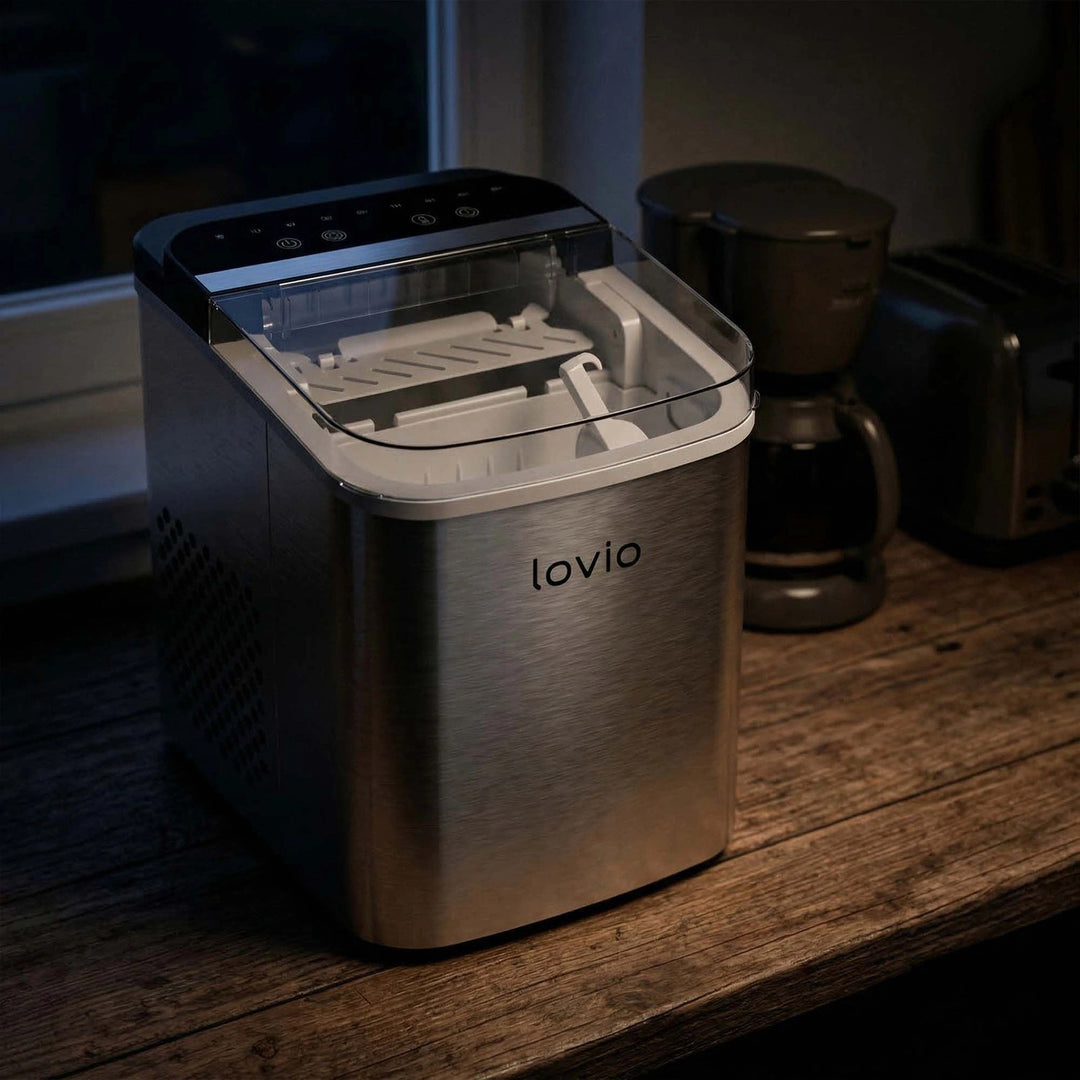 Lovio Crystal Ice Plus Home Ice Maker, Stainless Steel, Silver, Express Ice