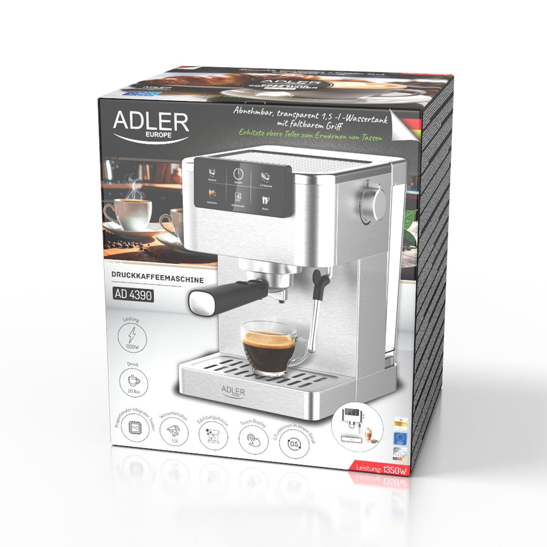 20-bar coffee machine, Thermoblock, milk frother, 5-in-1, Adler AD 4390