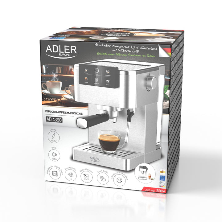 20-bar coffee machine, Thermoblock, milk frother, 5-in-1, Adler AD 4390