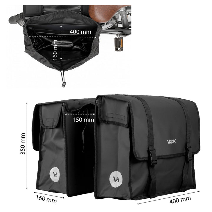 Double PVC Bike Rack Bag with Handle, Black, 40L, VA0446, Vayox
