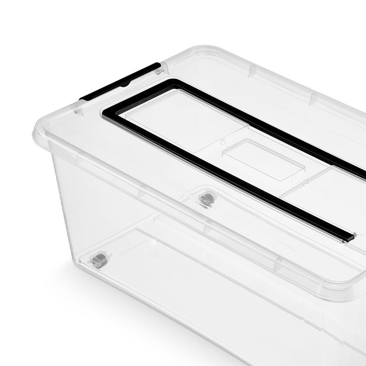 Moxom SimpleStore container, 60L capacity, clear, snap-on lid, with casters, BPA-free, 04-0081