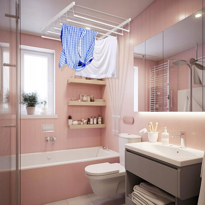 Ceiling-mounted clothes drying rack with 6 rods, 140 cm, drying area 8.4 m, Sepio