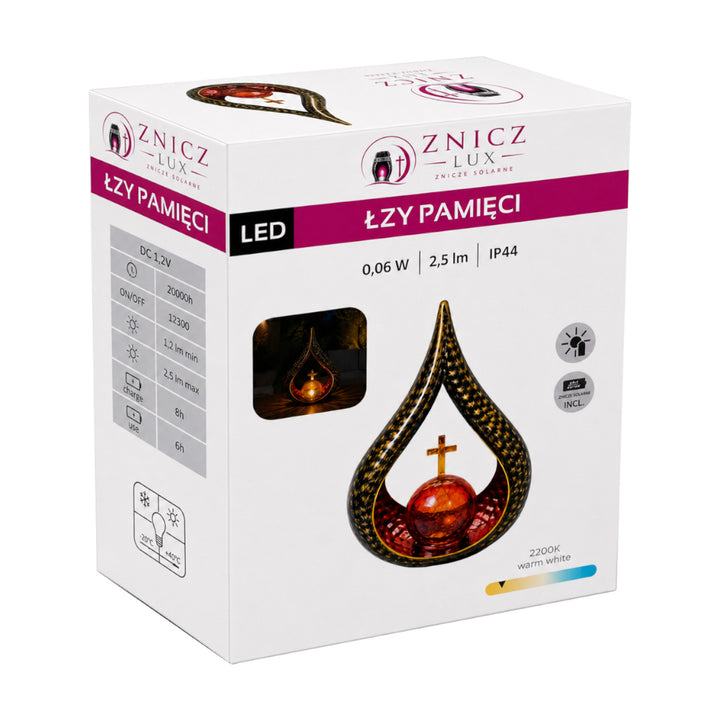 Solar Grave Candle, Tears of Remembrance, LED 0.06 W, 20,000-hour runtime, max brightness 2.5 lm, 77200, Znicz-lux