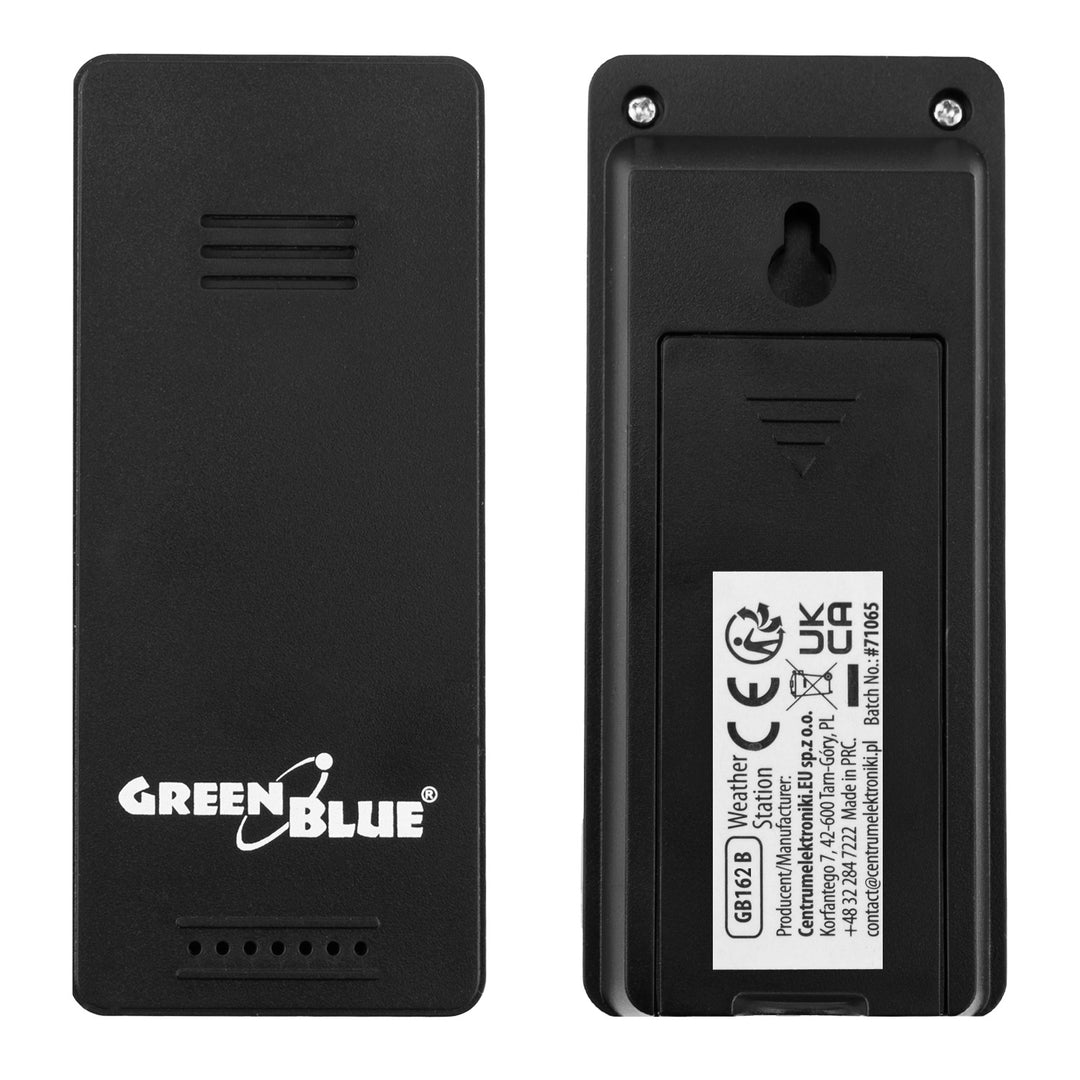 GreenBlue Wireless Weather Station, Indoor/Outdoor Temperature, Clock, °C / °F Selectable, Range up to 60 m, Black, GB162 B + 4 Varta Industrial AAA Alkaline Batteries