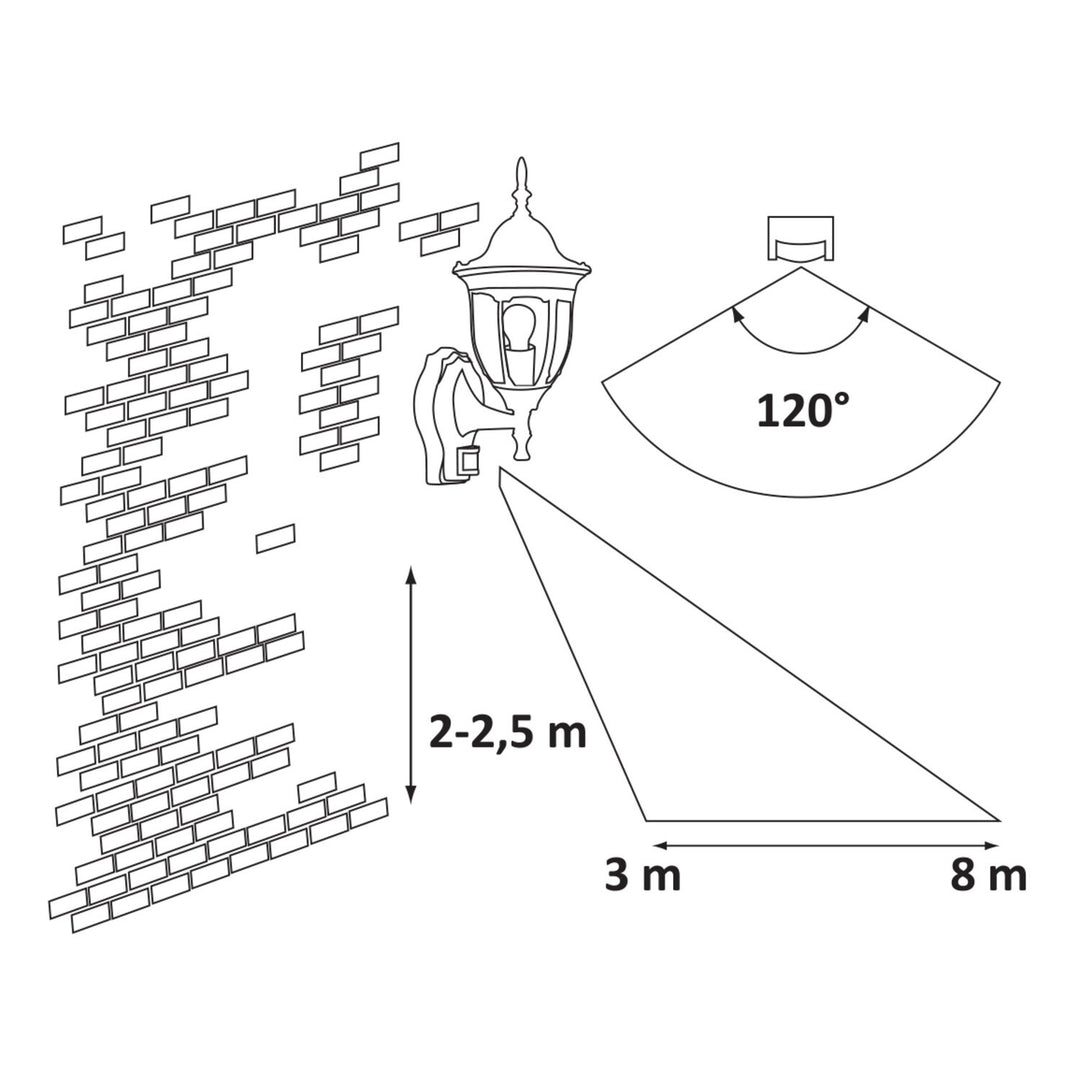 Rabalux Wall Sconce, Outdoor, Motion Sensor, IP43, E27, Max 60W, Antique Gold, Milano, 4 pieces