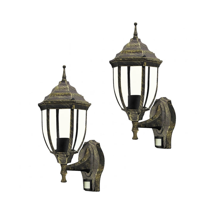Rabalux Wall Sconce, Outdoor, Motion Sensor, IP43, E27, max 60W, Antique Gold, Nice, 2 pieces