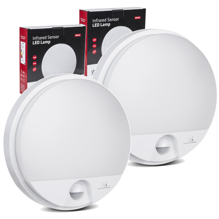 Maclean LED Light with Motion Sensor, PIR Sensor, White, 15W, IP54, 1100 lm, Neutral White, MCE291 W, 2 pieces
