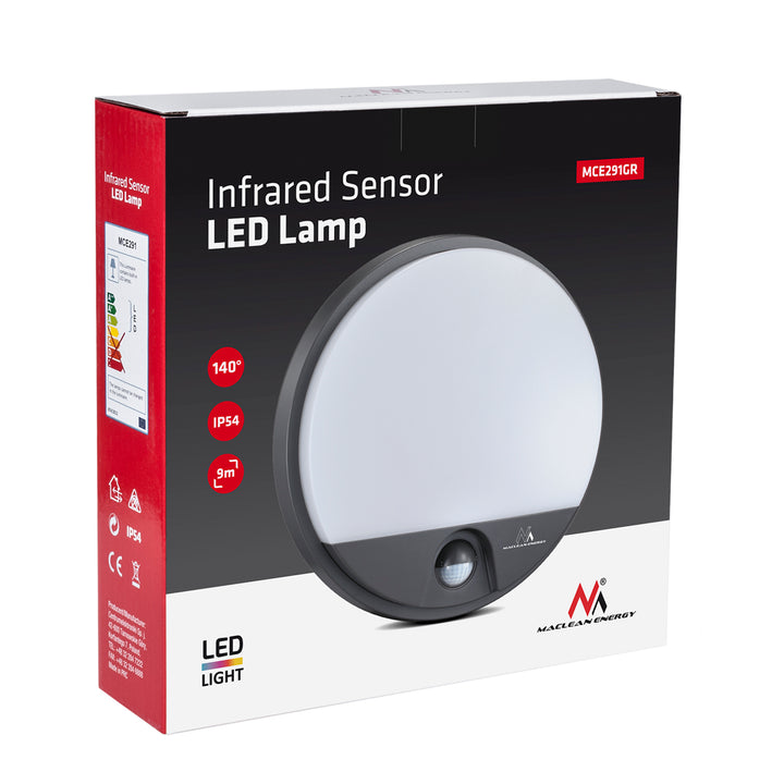 Maclean LED Light with Motion Sensor, PIR Sensor, Gray, 15W, IP54, 1100 lm, Neutral White, MCE291 W, 2 pieces