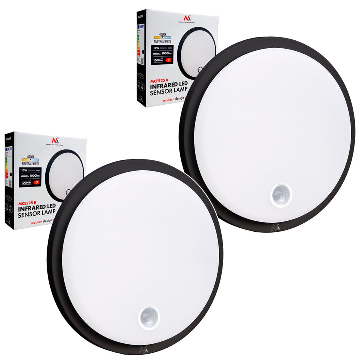 Maclean LED Light with Motion Sensor, PIR Sensor, Black, 10W, IP65, 1000 lm, Neutral White, MCE525 B, 2 pieces