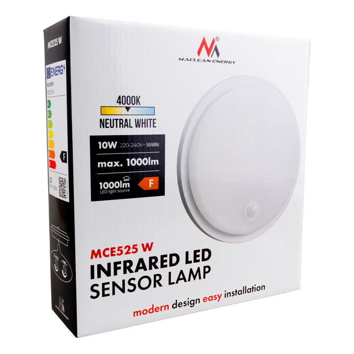 Maclean LED Light with Motion Sensor, PIR Sensor, White, 10W, IP65, 1000 lm, Neutral White, MCE525 W, 2 pieces