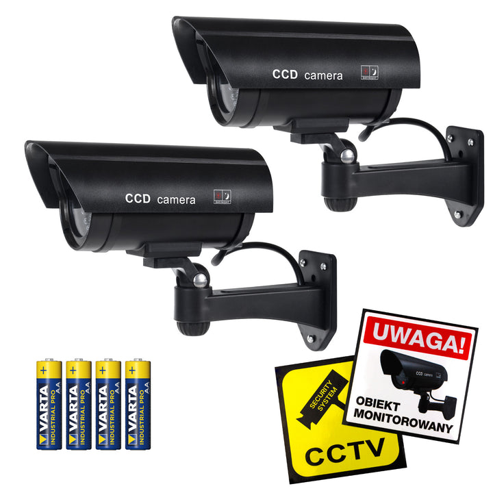 IR1100 B Outdoor Dummy Camera with Flashing LED, Black, 2 pieces + 4 Varta Industrial AA Batteries