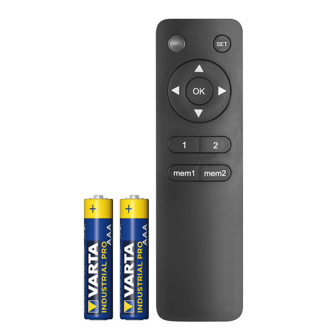 Remote control for Maclean MC-157 electric clamps; compatible with models MC-125, MC-490, MC-491, MC-492, MC-880, MC-880T, MC-866, MC-866T + 2 R-03 LR03 AAA alkaline batteries (Varta Industrial 4003)