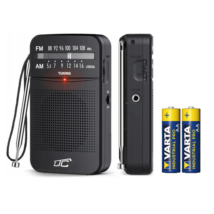 LEGA LXLTC2029C Pocket Radio with AM/FM/AUX, LTC battery power supply + 2x Varta Industrial AA alkaline batteries