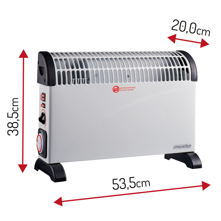 Electric convection heater, thermostat, 2000W, 24-hour timer, white, 150 cm cord, Mesko, MS 7741W