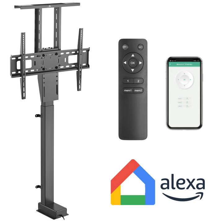 Maclean MC-866T Smart Motorized Electric TV Lift TUYA Mobile App Floor Mount Bracket Alexa Google Home 37''-80'' 60kg Cabinet VESA (EU plug)