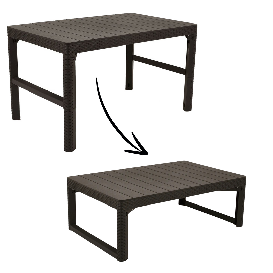 2in1 Garden Coffe Dining Table 2-Position Rattan Design Resistant