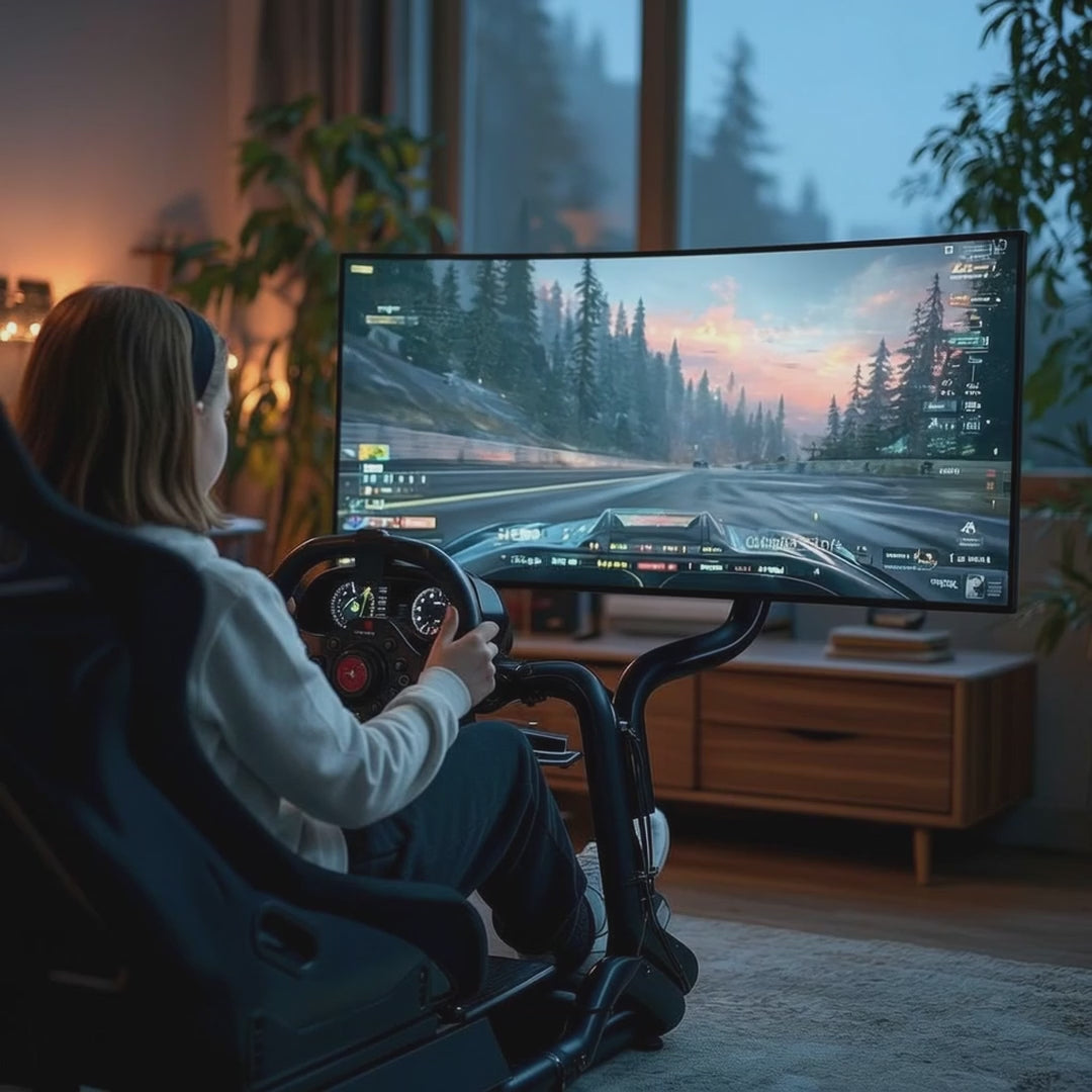 Racing Simulator Cockpit 3-in-1 Seat up to 130kg Shift lever holder Steering wheel stand TV mount up to 50" Max. Vesa 400x200 ...