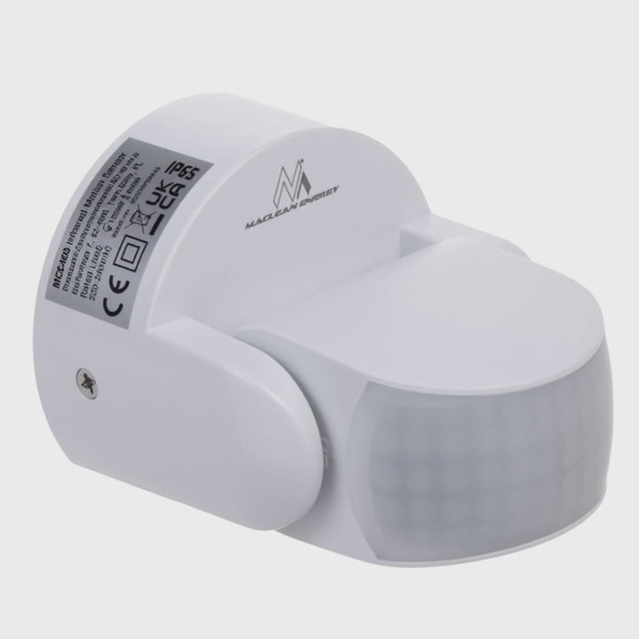 Maclean MCE468 W PIR Motion Sensor Infrared IP65 White Range 12m max load 600/1200W 180° Detection Angle